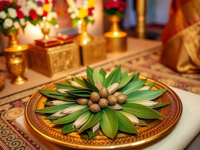 Tamil wedding with Sholavandan betel leaf thamboolam